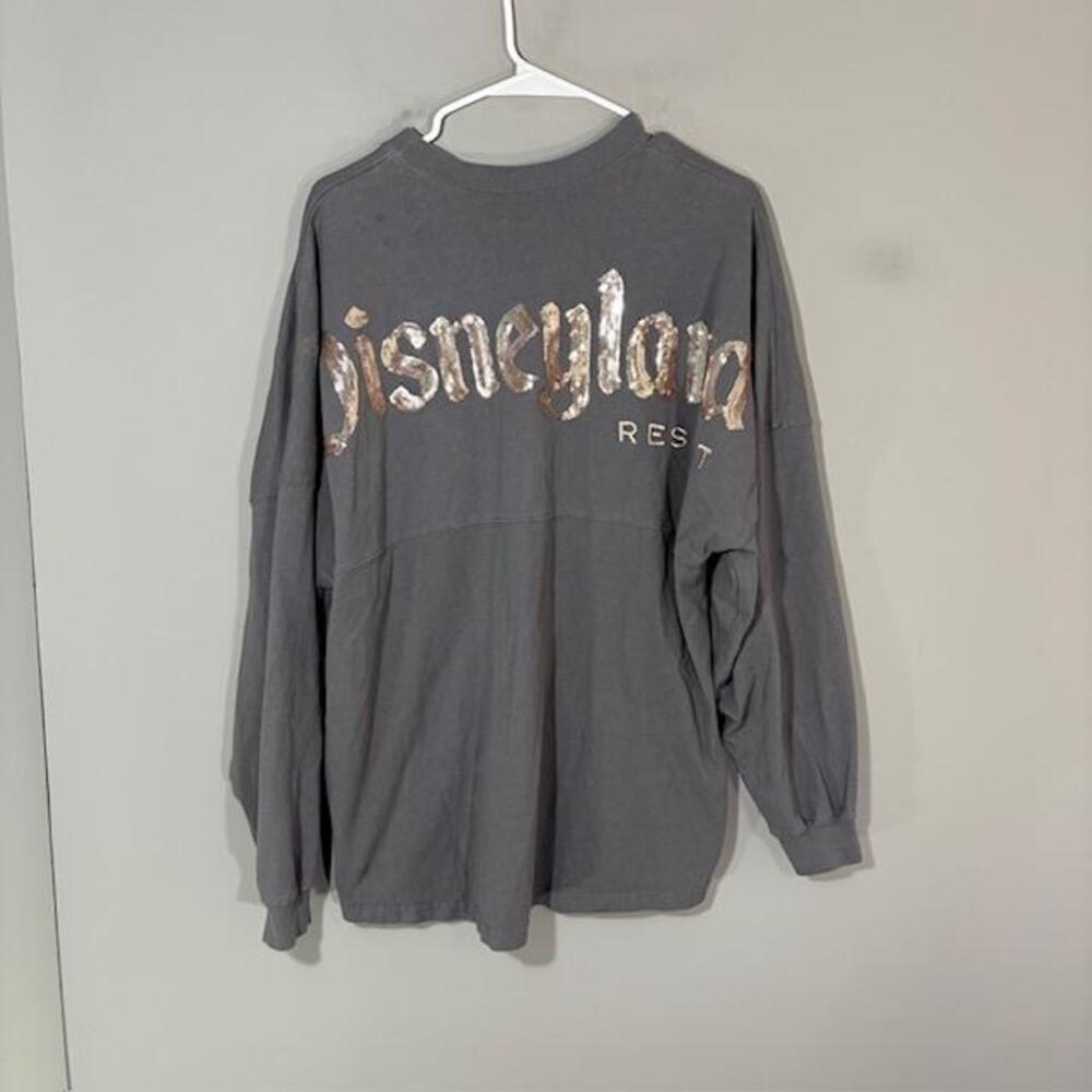 Disney Parks T-Shirt Womens Large Gray Sequin Disneyland Spirit Jersey Top